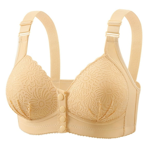 Women's Bras Front Closure Push up No Underwire Solid Color Breathable Cup T Shirt Bra Beige M