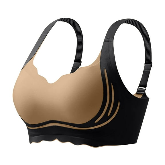 Women's Bras Plus Size, Xunlbb Fashion Women Color Block Illustration No Rims Fixed Cup Gathering Daily Bra(Brown,40)