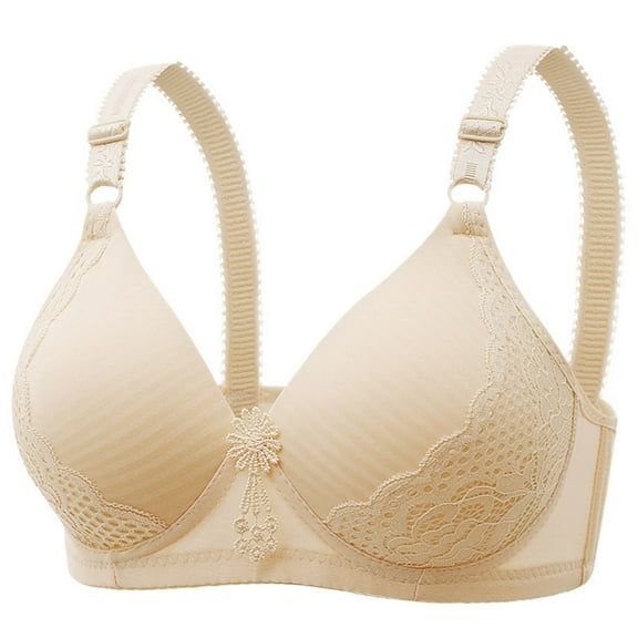 Women's Bras Plus Size, Xunlbb Women's Non-steel Lace Stitching Comfortable And Breathable Gathered Adjustable Bra Underwear(Beige,38)