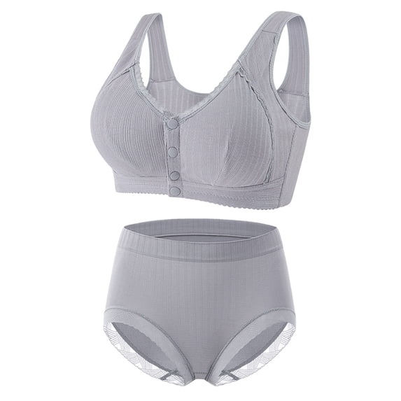 Women's Bras Set, Plus Size Bra and Panty Sets For Women, Front Closure Ribbed Seamless Lingerie Underwear for Everyday and Sports 36-46