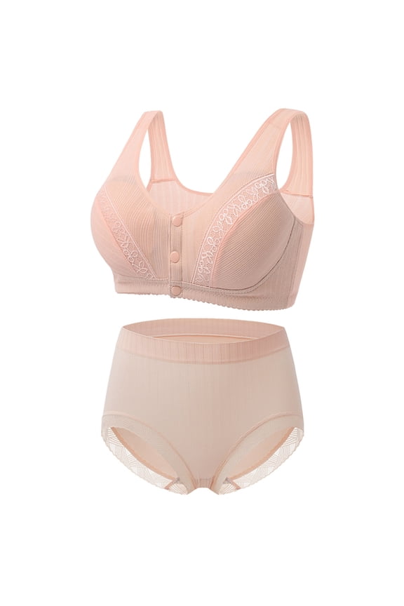 Women's Bras Set, Women's Everyday Bra and Panty Set Plus Size Bra Underwear Set Front Button Shaping Cup Shoulder Strap Underwire Bra 36-48