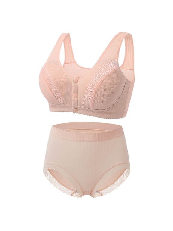Women's Bras Set, Women's Everyday Bra and Panty Set Plus Size Bra Underwear Set Front Button Shaping Cup Shoulder Strap Underwire Bra 36-48