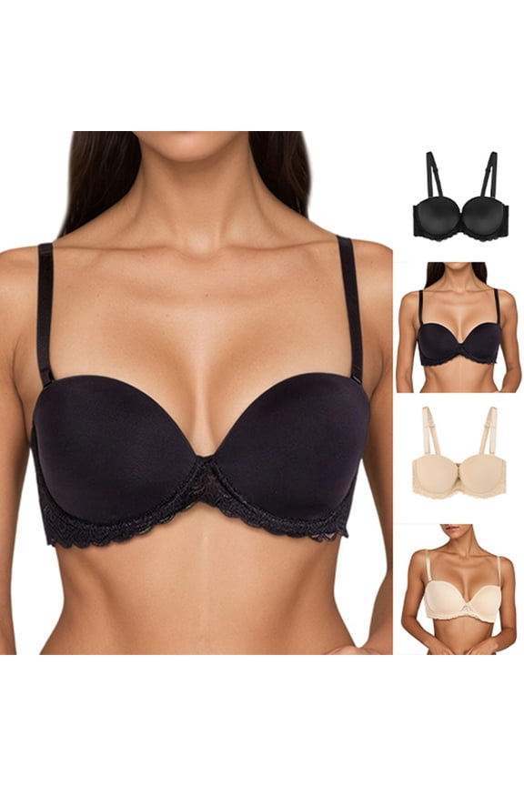 Women's Bras Strapless Large Size Bra Cup Lingerie Invisible Shoulder Black AC