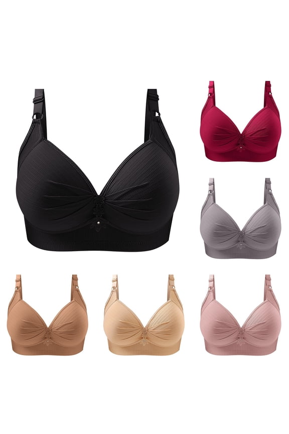 Women's Bras Thin Cup Middle Elderly Comfort Underwire Wireless Push Up Bra Beige 46