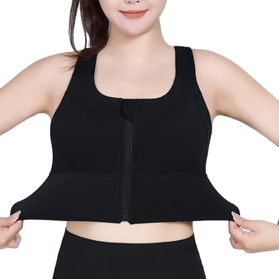 Women's Bras with Underwire Front Zipper Pullover Plus Size Sports Underwear Strength Yoga Bralettes Running Bra V-Neck Lace Bra Hook and Eye Closure Nursing Bra Style Y-565 , Black 4XL