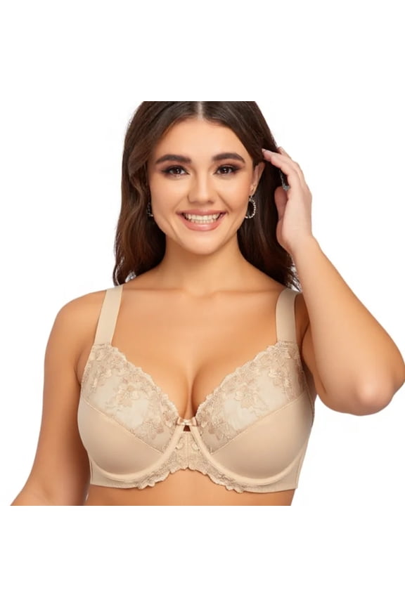 Women's Bras Underwire Lace Unlined Everyday Brassieres Minimizer Full Coverage Plus Size 32D