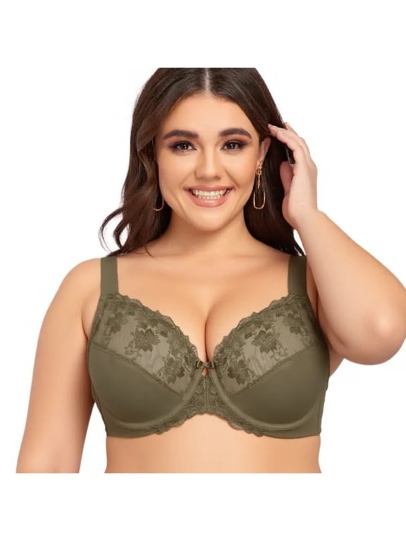 Women's Bras Underwire Lace Unlined Everyday Brassieres Minimizer Full Coverage Plus Size 34G