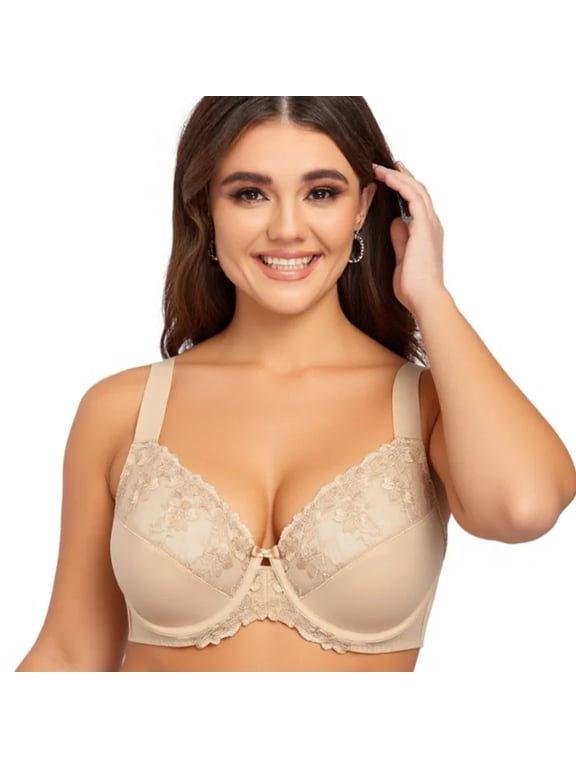 Women's Bras Underwire Lace Unlined Everyday Brassieres Minimizer Full Coverage Plus Size 36J