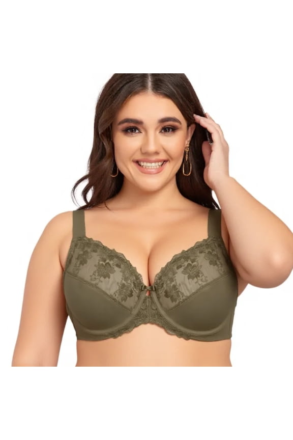 Women's Bras Underwire Lace Unlined Everyday Brassieres Minimizer Full Coverage Plus Size 40DD