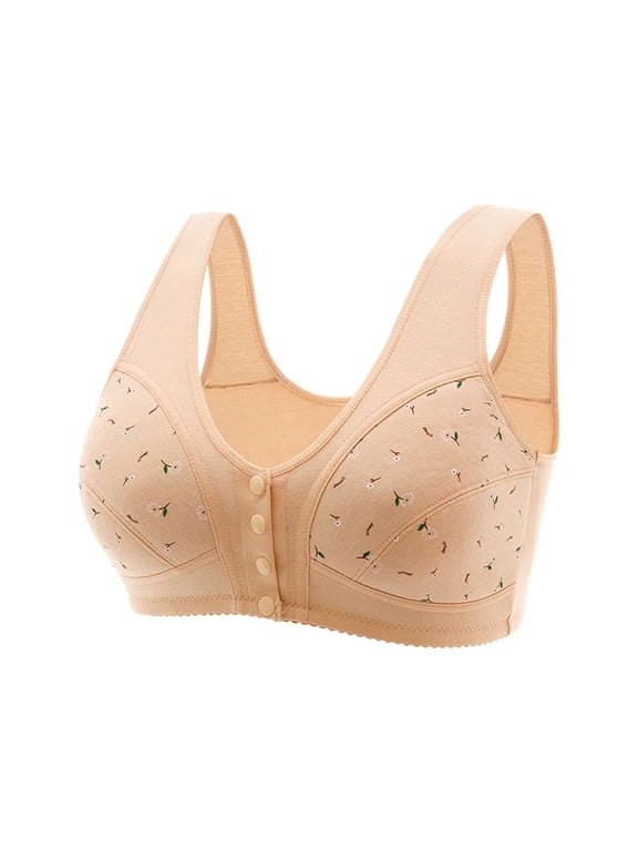 Women's Bras qinhaie Comfortable Front Closure Wireless Bra for Women, No Underwire Everyday Bra, Front Snap or Button Soft Breathable Beige Bra