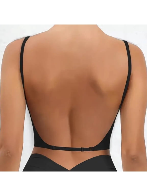 Women's Bras qinhaie Summer Big U Backless Sports Bra, Deep V Neck Wireless Bra, Spaghetti Strap Support Bra, Lightweight Breathable Everyday Wear Black Bra