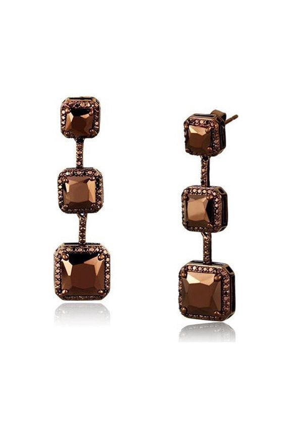 Women's Brass CZ Brown Light Coffee Square Dangle & Drop Earrings