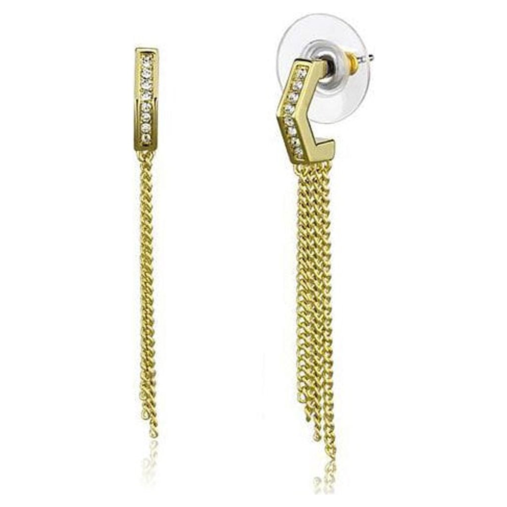 Women's Brass Gold Top Grade Crystal Clear Stone Dangle & Drop Earrings