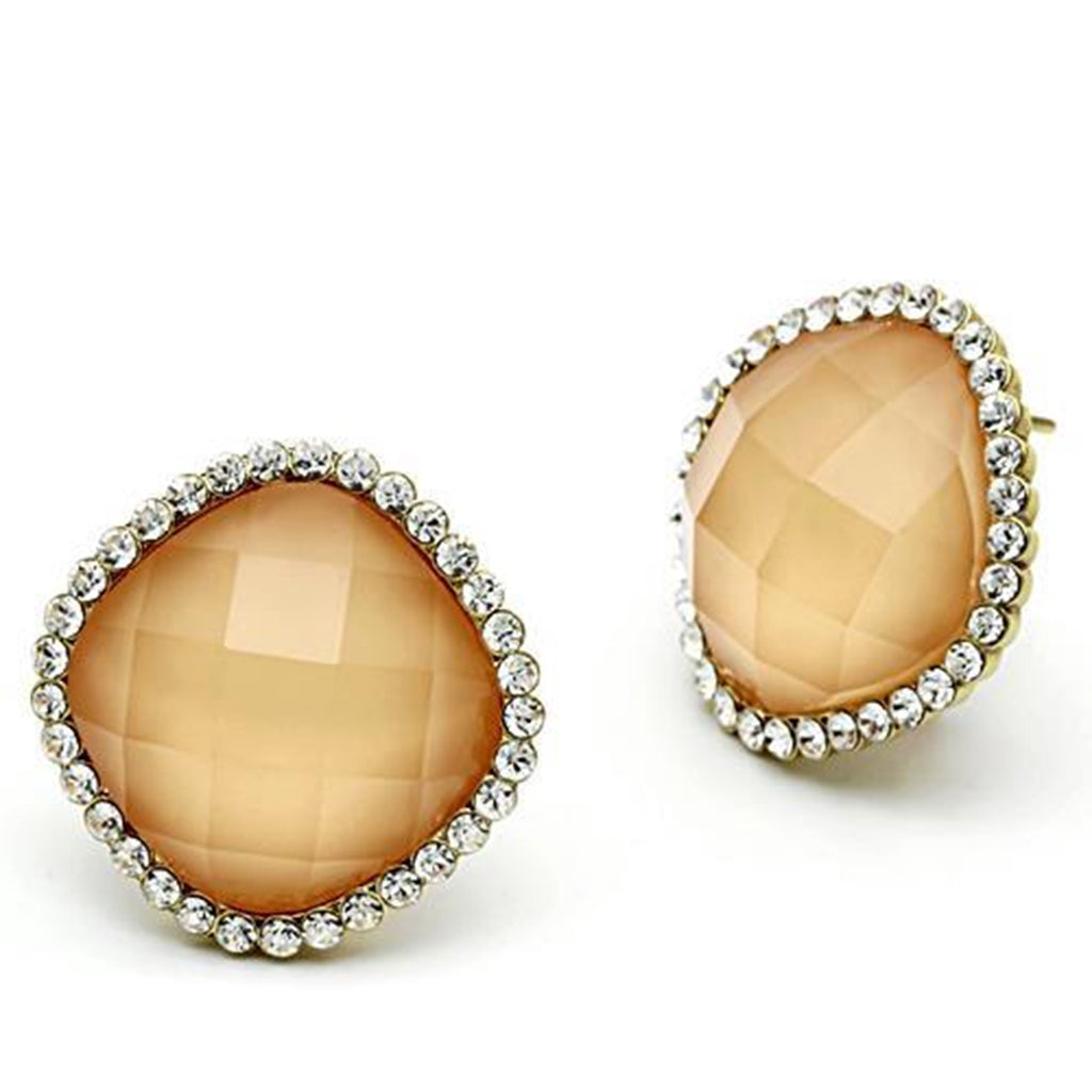 Women's Brass IP Gold Synthetic Clear Orange Square Earrings