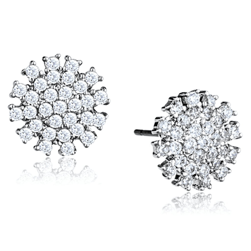 Women's Brass Rhodium CZ Clear 1.70(g) Stud Earrings