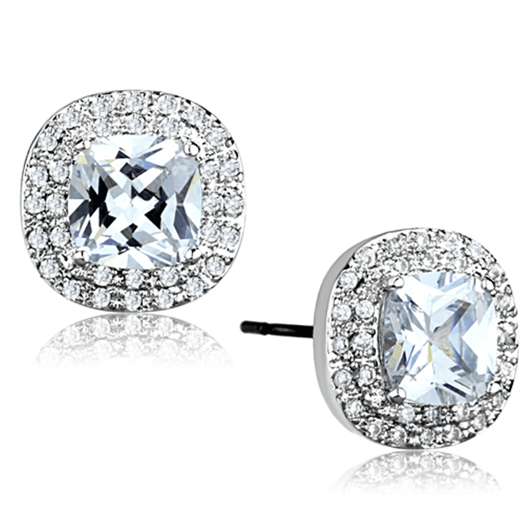 Women's Brass Rhodium CZ Clear 3.40(g) Stud Earrings