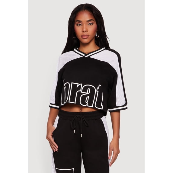 Women's Brat Graphic Cropped Jersey Top