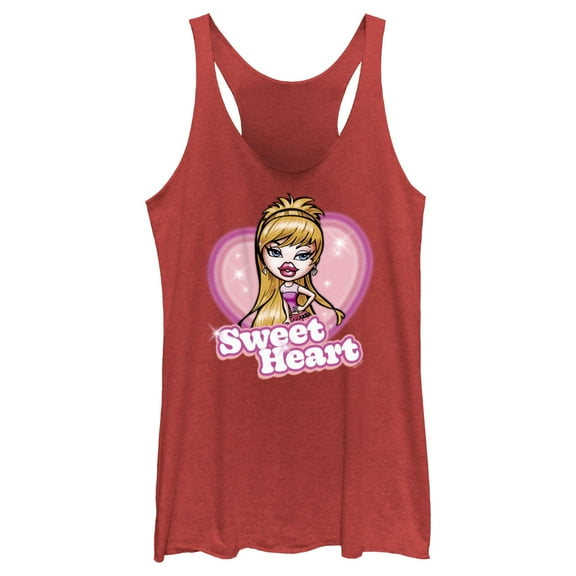 Women's Bratz Meygan Sweet Heart  Racerback Tank Top Red Heather X Small