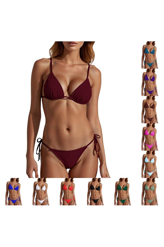 Women's Brazilian Bikini Set String Triangle Top And Bottom Tie Side Bathing Suit Two Piece For Beach And Pool