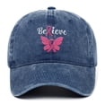 thumbnail image 1 of Women's Breast Cancer Awareness Hat,Adjustable Embroidered_Cotton Denim Pink Ribbon_Bu-tterfly Baseball Cap Outdoor Sports Hats for Men Women( Navy), 1 of 5