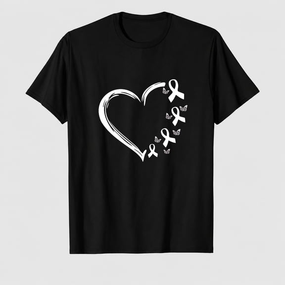 Women's Breast Cancer Awareness Heart Ribbon Graphic T-Shirt, 100% Cotton Short Sleeve Shirt