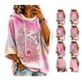 thumbnail image 1 of Women's Breast Cancer Awareness Hoodie in October We Wear Pink Shirts Drawstring Print 3/4 Sleeve Sweatshirts for Women, 1 of 7