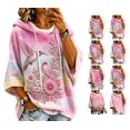 thumbnail image 1 of Women's Breast Cancer Awareness Hoodie in October We Wear Pink Shirts Drawstring Print 3/4 Sleeve Sweatshirts for Women, 1 of 7