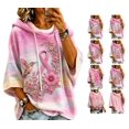 thumbnail image 1 of Women's Breast Cancer Awareness Hoodie in October We Wear Pink Shirts Drawstring Print 3/4 Sleeve Sweatshirts for Women, 1 of 7