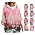 thumbnail image 1 of Women's Breast Cancer Awareness Hoodie in October We Wear Pink Shirts Drawstring Print 3/4 Sleeve Sweatshirts for Women, 1 of 7