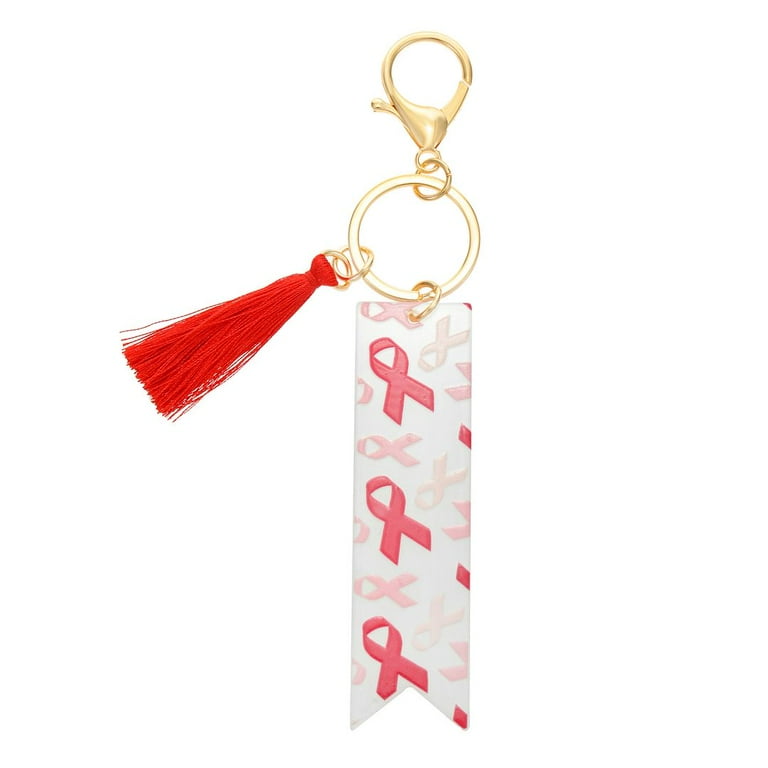 Breast Cancer Awareness Key Ring Pink Ribbon Tassel Keychain