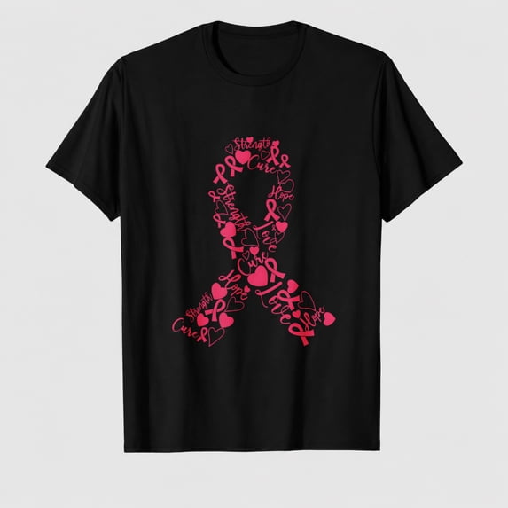 Women's Breast Cancer Awareness Pink Ribbon Graphic T-Shirt, 100% Cotton Short Sleeve Shirt
