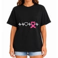 thumbnail image 1 of Women's Breast Cancer Awareness Pink Ribbon Heartbeat Heart Graphic T-Shirt, 1 of 6