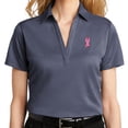 thumbnail image 1 of Women's Breast Cancer Awareness Pink Ribbon Patch No Button Polo Shirt, Extra Small Navy Heather, 1 of 3