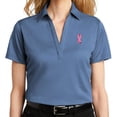thumbnail image 1 of Women's Breast Cancer Awareness Pink Ribbon Patch No Button Polo Shirt, Medium Moonlight Blue Heather, 1 of 3