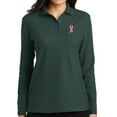 thumbnail image 1 of Women's Breast Cancer Awareness Ribbon Long Sleeve Polo Shirt, 2XL Dark Green, 1 of 3