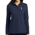 thumbnail image 1 of Women's Breast Cancer Awareness Ribbon Long Sleeve Polo Shirt, 3XL Navy, 1 of 3