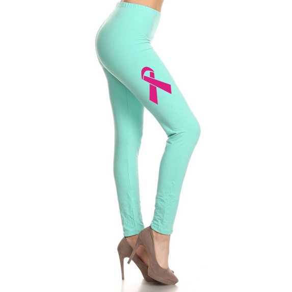Women's Breast Cancer Awareness Ribbon Printed Leggings for Regular PLUS 3X5X