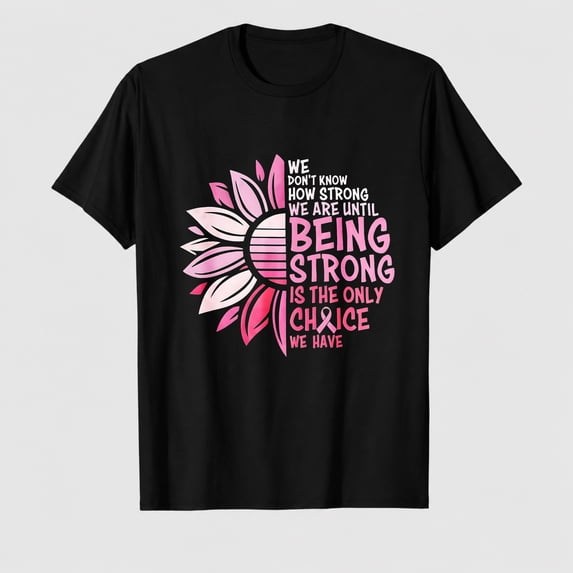 Women's Breast Cancer Awareness Strong Choice Ribbon Graphic T-Shirt, 100% Cotton Short Sleeve Shirt