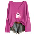 thumbnail image 1 of Women's Breast Cancer Pink Ribbon Graphic Tshirts Plus Size Trendy Letter Printed Long Sleeve Fall Tops Ladies Causal Loose Fit V Neck Tees Hot Pink0812 M, 1 of 3