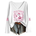 thumbnail image 1 of Women's Cancer Pink Ribbon Graphic Tshirts Plus Size Trendy Letter Printed Long Sleeve Fall Tops Ladies Causal Loose Fit V Neck Tees White02 XL, 1 of 3