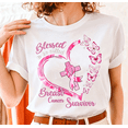 thumbnail image 1 of Women’s Breast Cancer Survivor Graphic T‑Shirt, Pink Butterfly Blessed Warrior Short‑Sleeve Tee,Women Clothing, 1 of 8