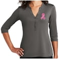 thumbnail image 1 of Women's Breast Cancer Survivor Ribbon Patch 5-button 3/4 Sleeve Henley Shirt, Extra Small Sterling Grey, 1 of 3