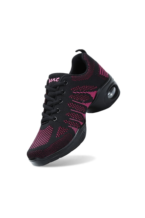 Women's Breathable Air Cushion Jazz Dance Shoes Lace Up Mesh Sneakers Athletic Walking Dance Thick Soled