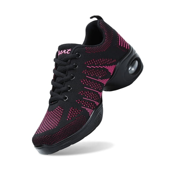Women's Breathable Air Cushion Jazz Dance Shoes Lace Up Mesh Sneakers Athletic Walking Dance Thick Soled