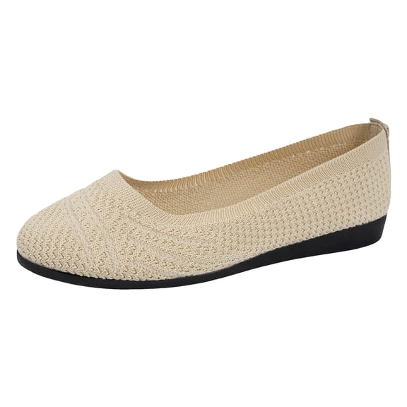 Women's Breathable Ballet Flat Knit Dress Shoes Lightweight Slip On Sneakers Comfortable Non Slip Barefoot Shoes Beige Size 6