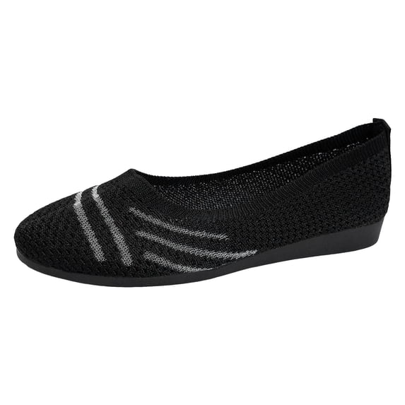 Women's Breathable Ballet Flat Knit Dress Shoes Lightweight Slip On Sneakers Comfortable Non Slip Barefoot Shoes Black Size 7.5