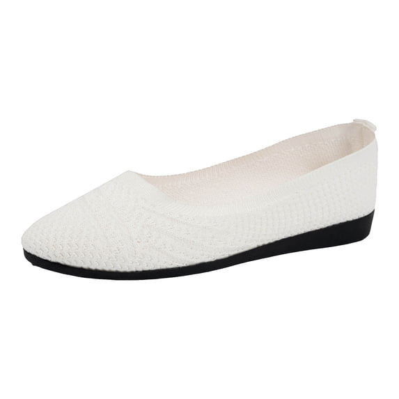 Women's Breathable Ballet Flat Knit Dress Shoes Lightweight Slip On Sneakers Comfortable Non Slip Barefoot Shoes White Size 6