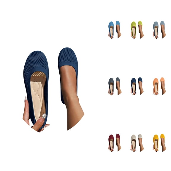 Women's Breathable Ballet Flat Shoes, Comfortable Knit Slip-On Dress Shoes with Round Toe for Casual Summer Sporty Wear
