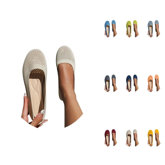 Women's Breathable Ballet Flat Shoes, Comfortable Knit Slip-On Dress Shoes with Round Toe for Casual Summer Sporty Wear