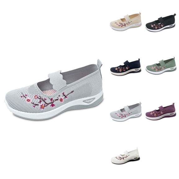 Women's Breathable Casual Shoes with Embroidered Design - Lightweight Orthopedic Footwear with Arch Support for Everyday Walking and Sports